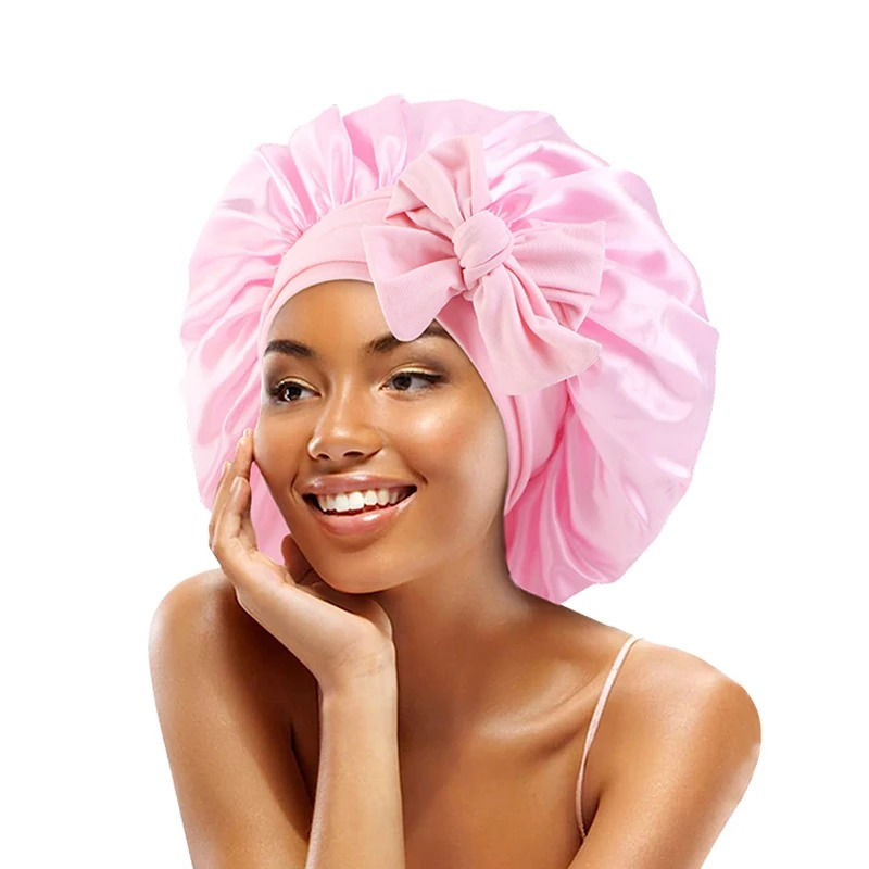 Thumbnail: Adjustable Satin Sleep Bonnet – Solid Silk Hair Cap for All Ages