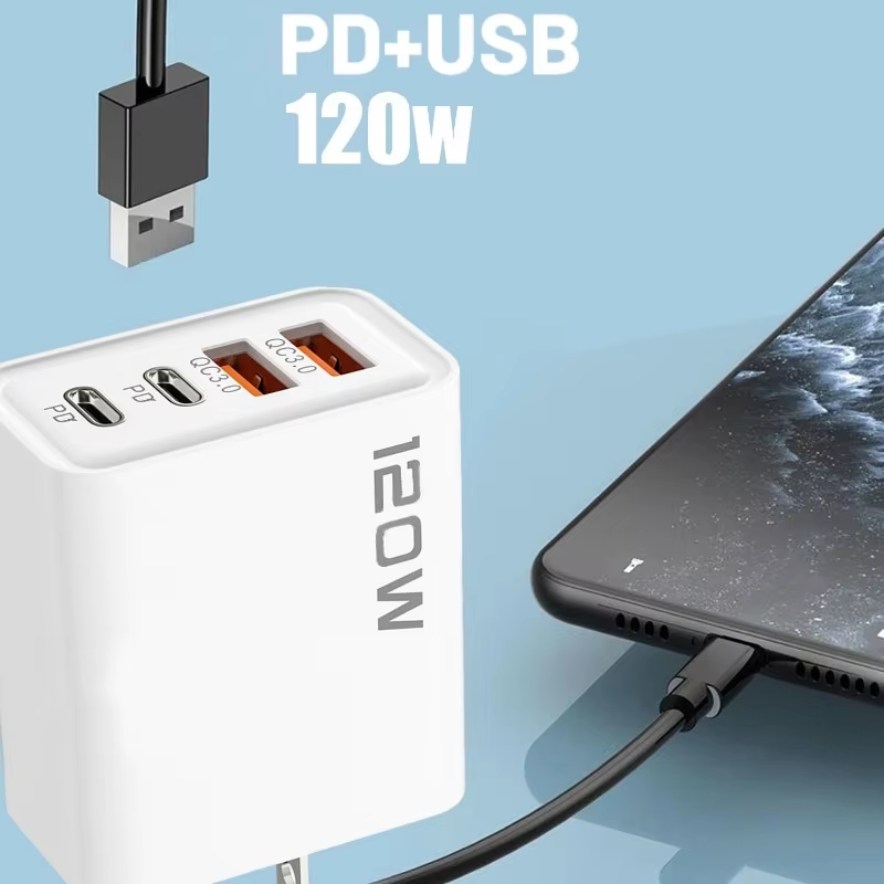 Thumbnail: 120W USB-C Charger – 4-Port PD & QC3.0 Fast Adapter for Smartphones
