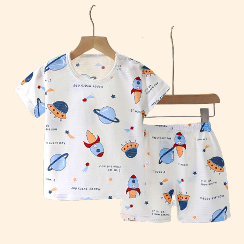 Thumbnail: Children Summer Short Sleeve Sleepwear Set with Cartoon Print