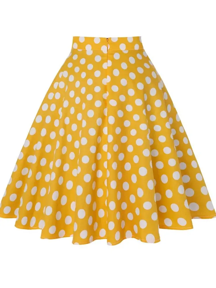 Thumbnail: Vintage Swing Midi Skirt for Women with Sunflower Print and Pleated Design