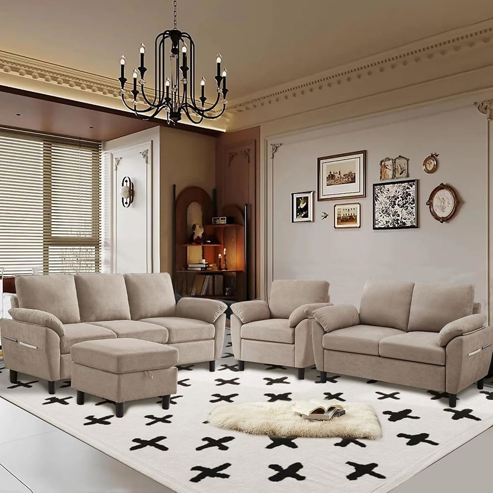 Thumbnail: 4-Piece Convertible Linen Sectional Sofa Set with Reversible Chaise