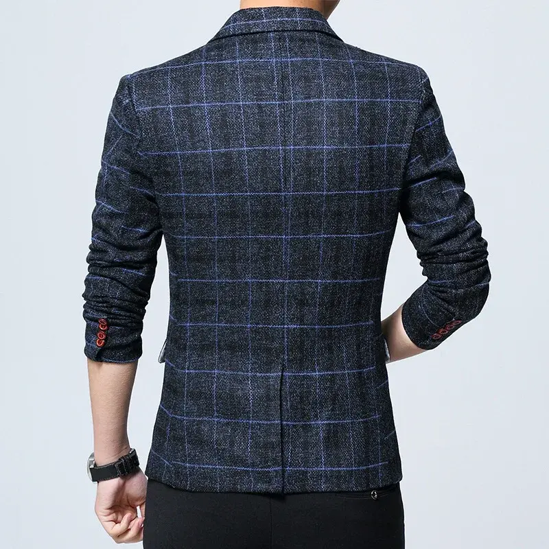 Thumbnail: Men’s Slim Fit Plaid Business Blazer, Formal & Wedding Suit Jacket
