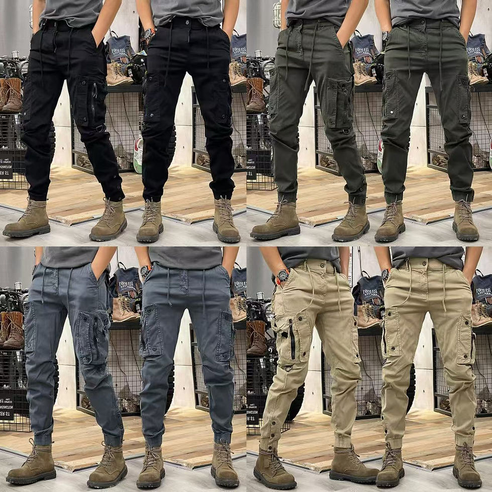 Thumbnail: Men’s Slim Fit Work Pants – Casual Style, Zipper Closure, Multi-Pocket Joggers