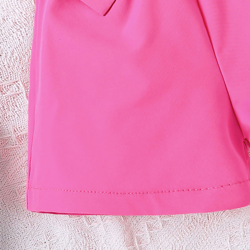 Thumbnail: Girls' 2-Piece Summer Outfit – Heart Graphic Flutter Sleeve Top & Belted Shorts