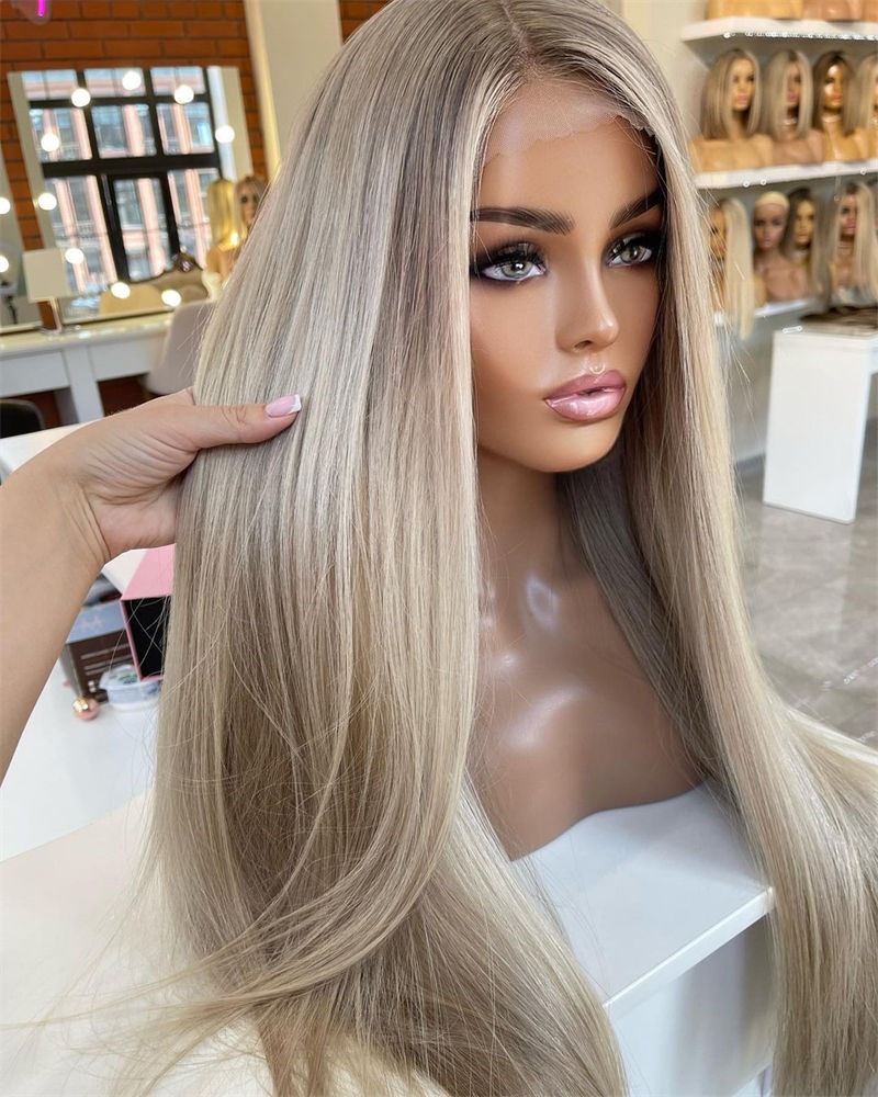 Side Parting Synthetic Wig – Pre-Plucked Straight Lace Front with Human Blend