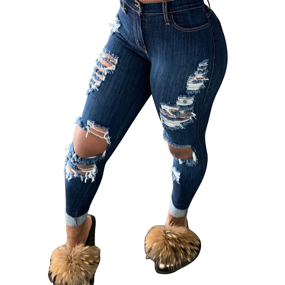 Thumbnail: Women High Waisted Ripped Skinny Jeans Casual Long Denim Streetwear Pants