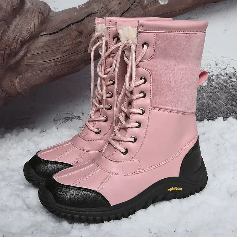 Women Mid Calf Winter Snow Boots Warm Fur Waterproof Non Slip Comfortable Shoes