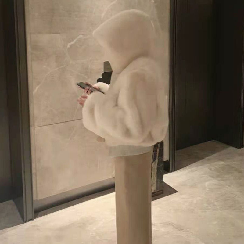 Thumbnail: Women's Faux Fur Hooded Crop Coat Y2K Streetwear Jacket