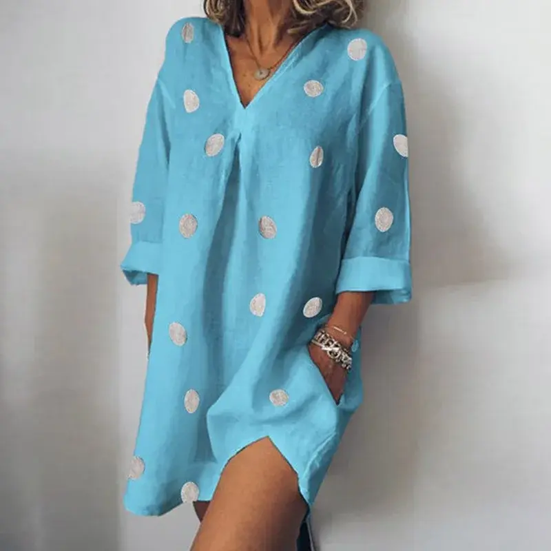 Thumbnail: Boho Dot Print Casual Summer Dress Loose Short Beach Dress for Women