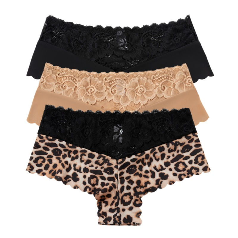 Thumbnail: Warm Steps Women’s 3pcs Lace Low-Rise Brief Panties Sexy Lingerie Set