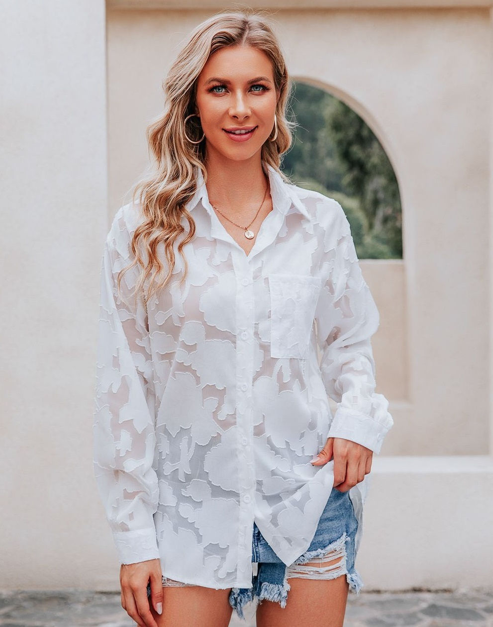 Mesh Patchwork Long Sleeve Loose Blouse Women Fashion Office Shirt