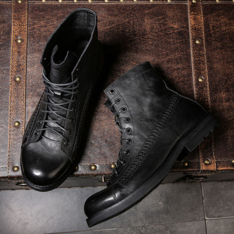 Thumbnail: Mens Handmade High Top Ankle Boots Luxury Retro Leather Spring Autumn Shoes