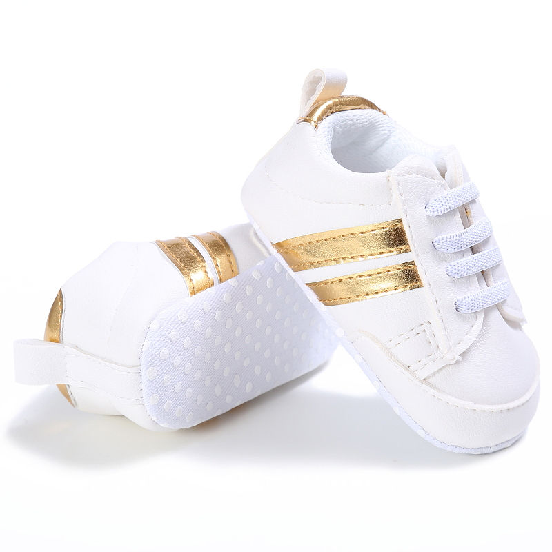Thumbnail: Baby Girl Toddler Shoes Soft Sole Casual Cute Gold and White for 0 to 24 Months