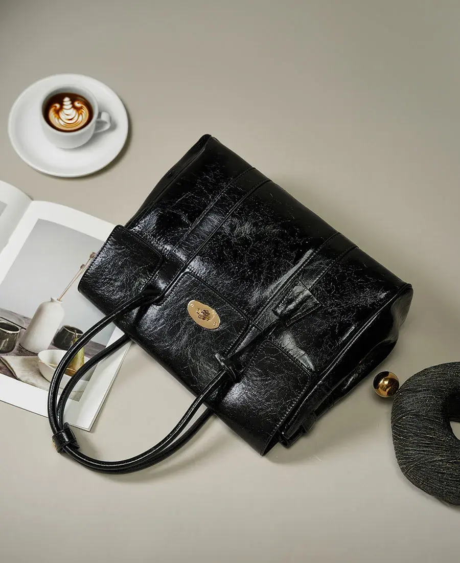 Thumbnail: Genuine Leather Small Tote Bag Vintage Style Single Shoulder Crossbody Handbag