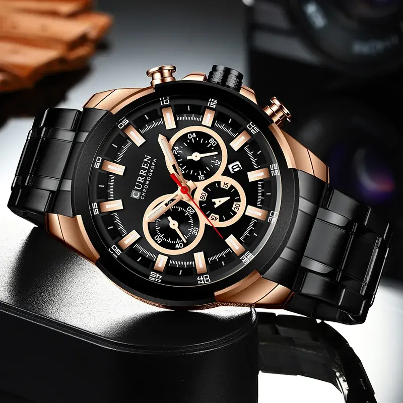 Thumbnail: CURREN Men's Chronograph Quartz Watch – Gold Tone, Stainless Steel Band