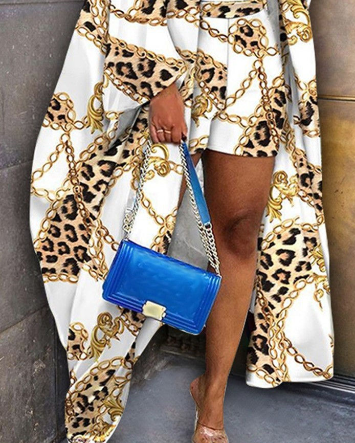 Thumbnail: Women’s Long Sleeve Cardigan Jacket and Shorts Two Piece Casual Set