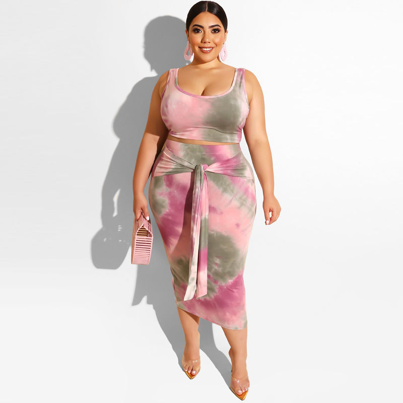 Thumbnail: Plus Size Tie Dye 2 Piece Skirt Set Summer Sexy Women Outfit