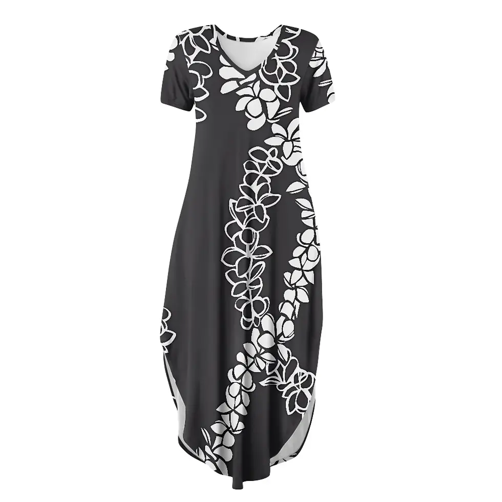 Thumbnail: Black Plus Size Floral Maxi Dress Short Sleeve with Pockets