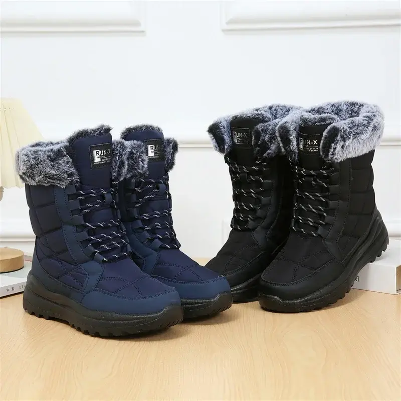 Thumbnail: Womens Lace Up Platform Winter Snow Boots with Plush Warm Non Slip Ankle Fit