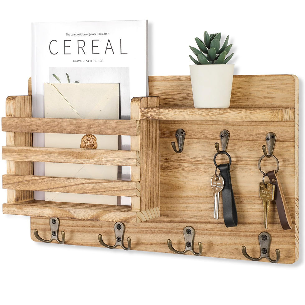 Thumbnail: Rustic Wooden Wall Mounted Mail Organizer with Key Hooks for Entryway