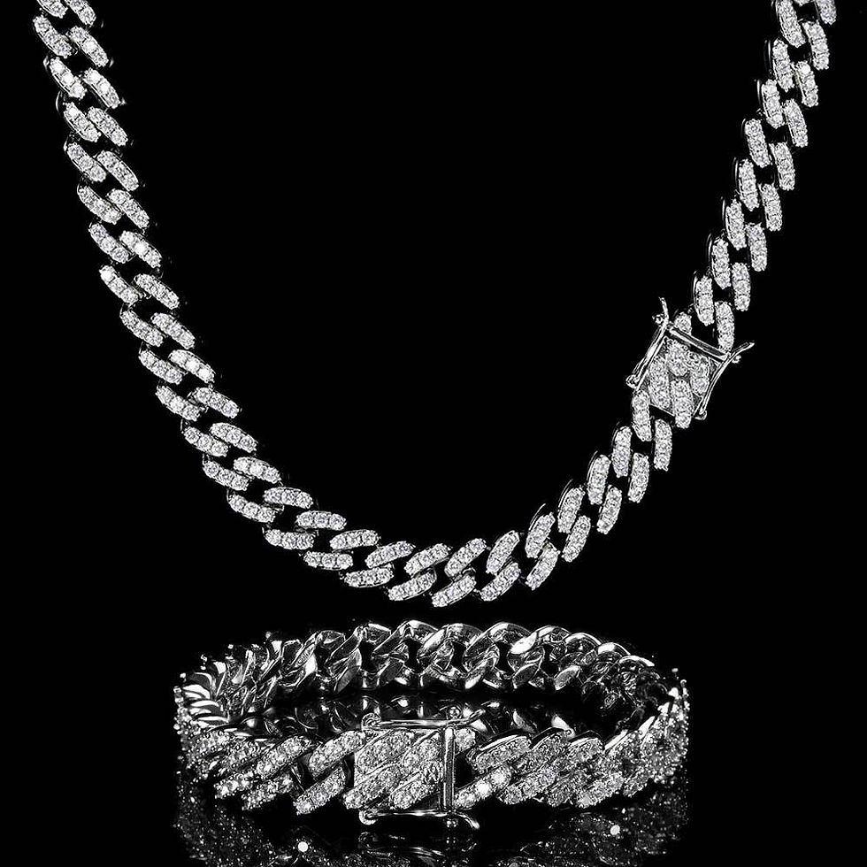 Thumbnail: Pink 18K Gold Plated Cuban Link Tennis Jewelry Set for Men