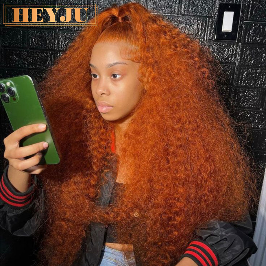 Thumbnail: Orange Ginger Curly Lace Front Wig Brazilian Human Hair – 30 Inch