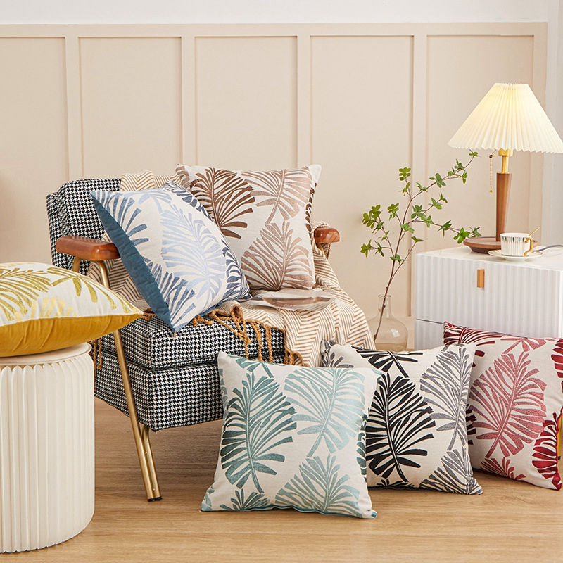 Thumbnail: Grey Leaf Jacquard Pillow Cover – 45x45cm Decorative Lumbar Cushion