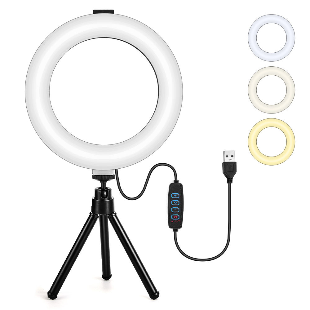 6-Inch LED Ring Light – Dimmable 3200K-5600K with Tripod for Photography