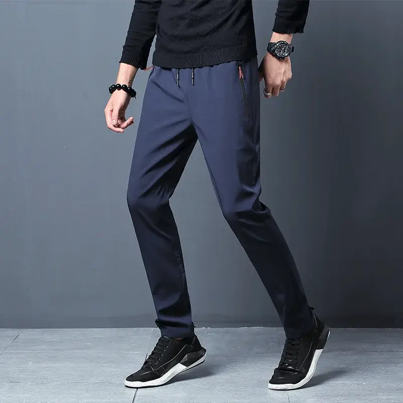 Thumbnail: Men’s Slim Fit Jogger Pants – Elastic Waist, Broadcloth, Korean Style, Blue