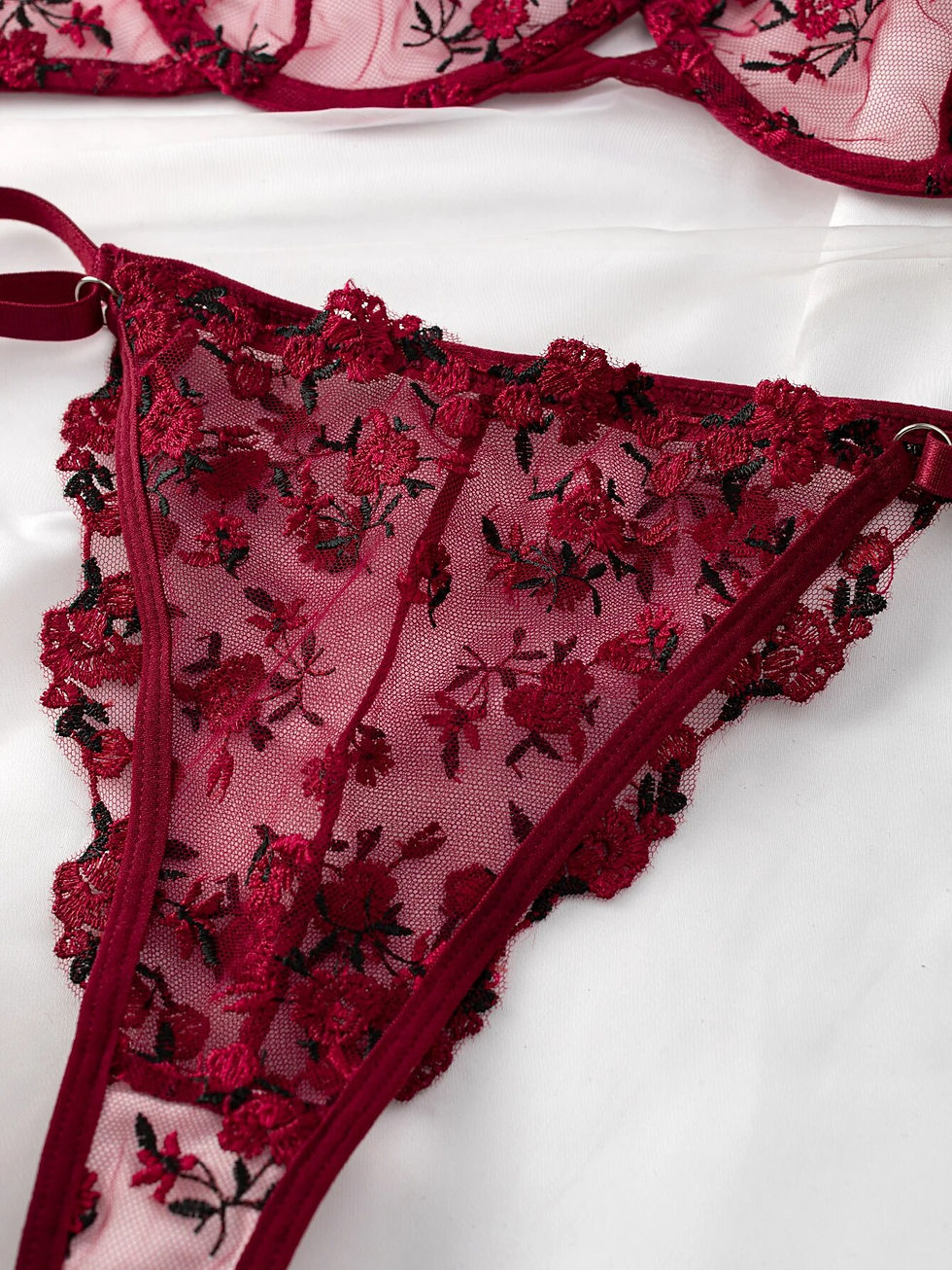 Thumbnail: 2-Piece Floral Lace Embroidery Push-Up Bra and Panty Set for Women