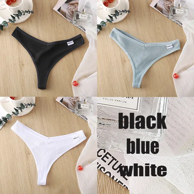 Thumbnail: 3Pcs Cotton G-String Thong Panties Women’s Everyday Underwear Set