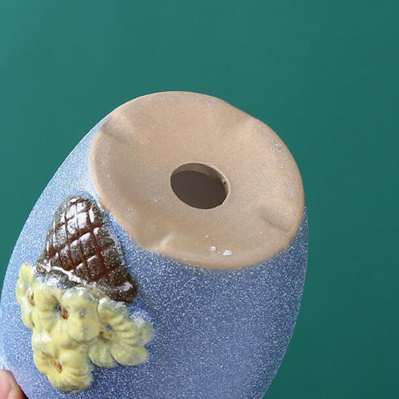 Thumbnail: Mini Ceramic Floral Pattern Flower Pot Coarse Pottery Vase with Drainage Hole