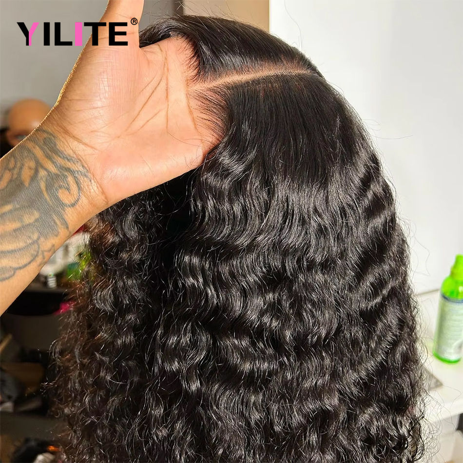Thumbnail: Glueless Deep Wave Curly Wig – 13x4/13x6 Transparent Lace Front Human Hair