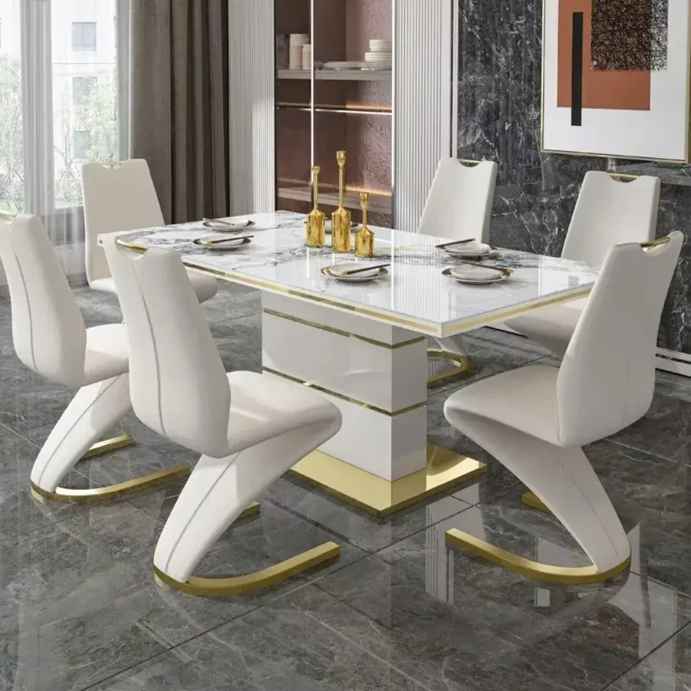 Modern Luxury Marble Dining Table Set – Gold Finish, 4 or 6 Chairs