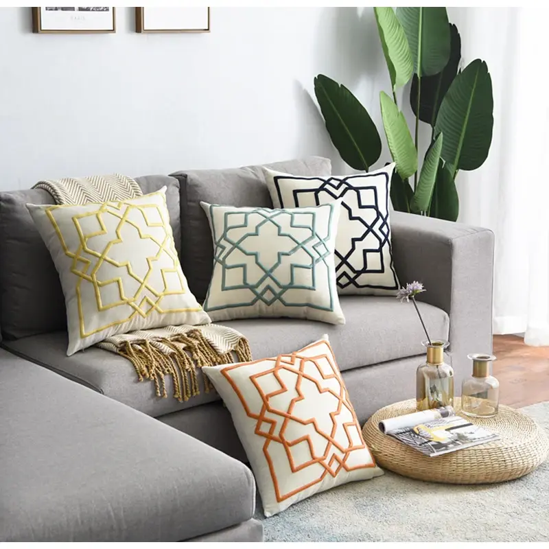 Thumbnail: Diphylleia Orange 3D Geometric Embroidered Throw Pillow Cover