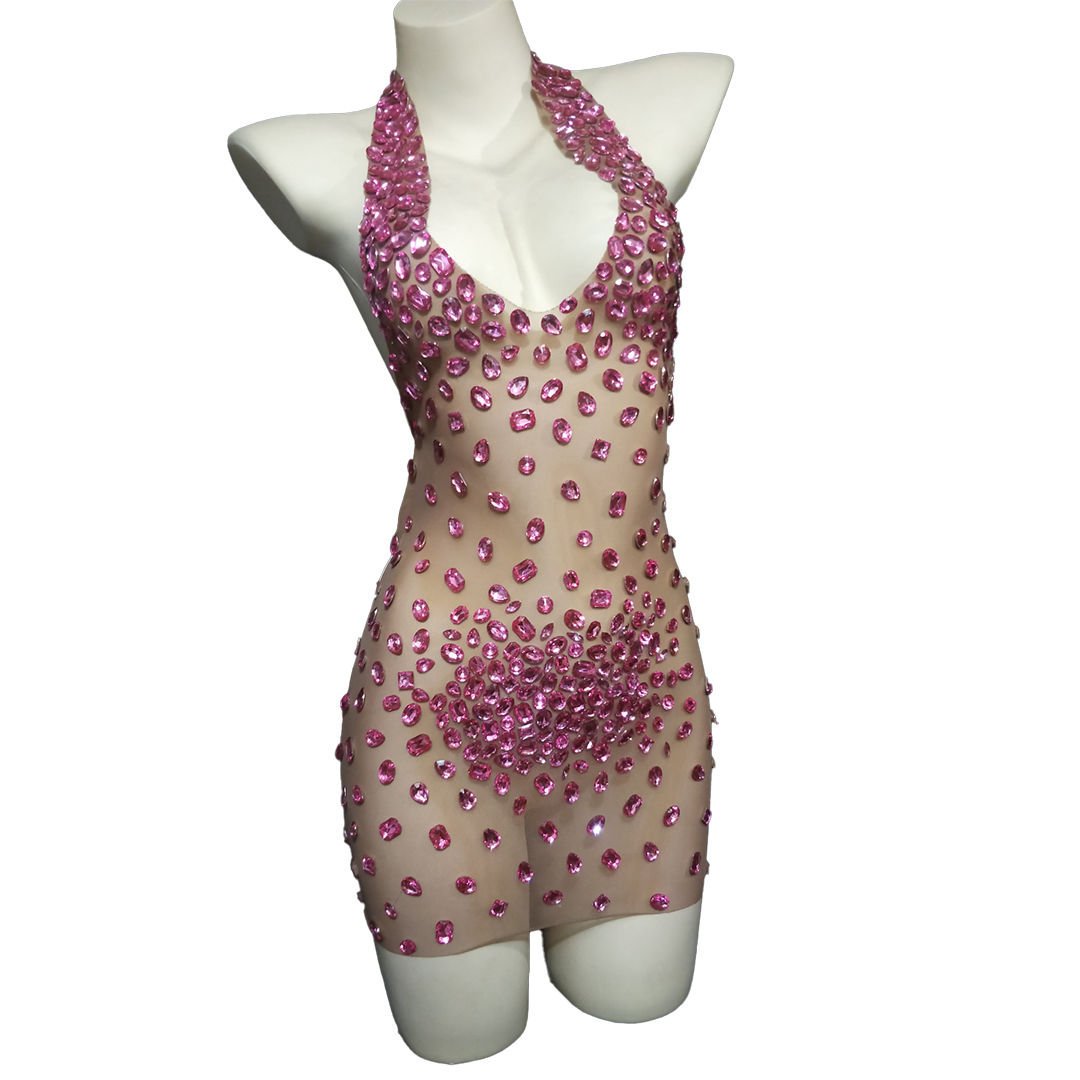 Mesh See‑Through Rhinestone Halter Backless Bodycon Party Dress Plus Size