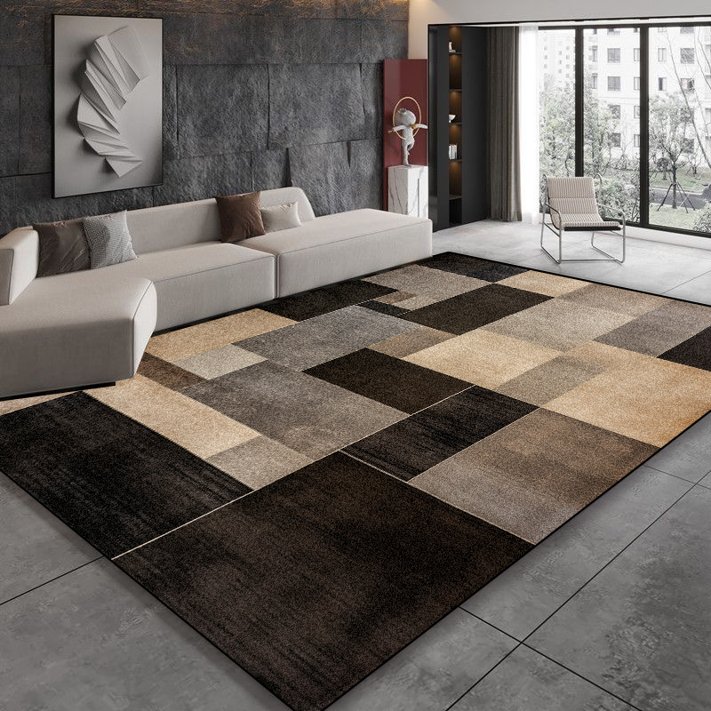 Modern Black Brown Geometric Carpet Soft Floor Rug for Living Room