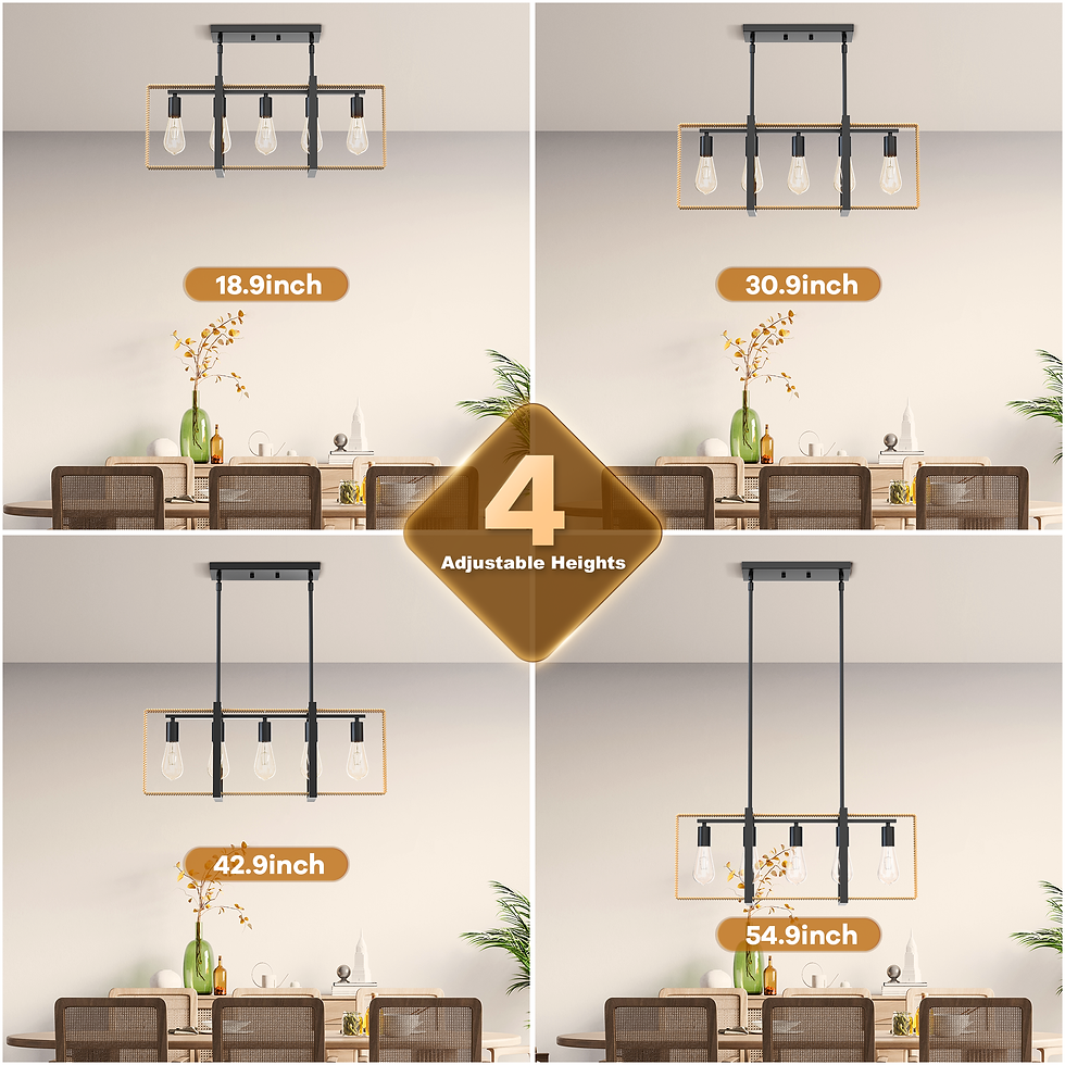 Thumbnail: Adjustable 5-Light Rattan Farmhouse Pendant Ceiling Lamp for Indoor Lighting