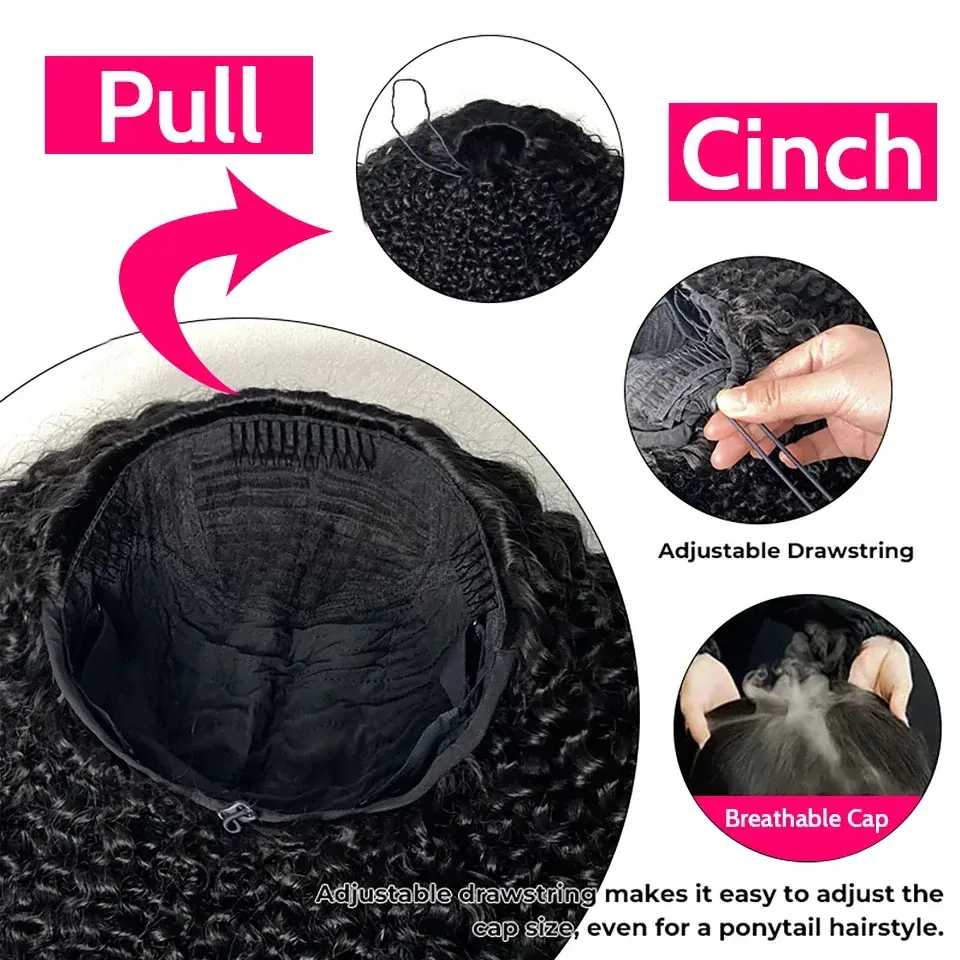 Thumbnail: 300% Wear Go Half Wig Human Hair Kinky Curly Headband Wig Upgrade 3 IN 1 Half Wi