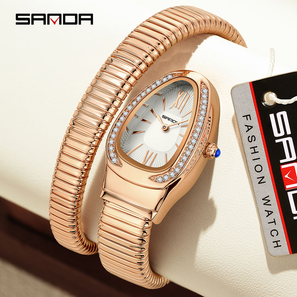 Thumbnail: SANDA Women's Luxury Oval Quartz Watch – Diamond Inlaid, Backlight & Waterproof