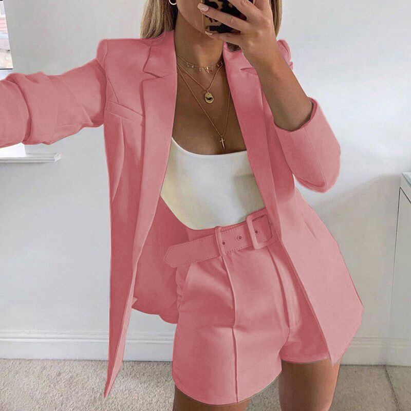 Thumbnail: Women's Lapel Top and Pocket Shorts Two-Piece Set Spring/Summer