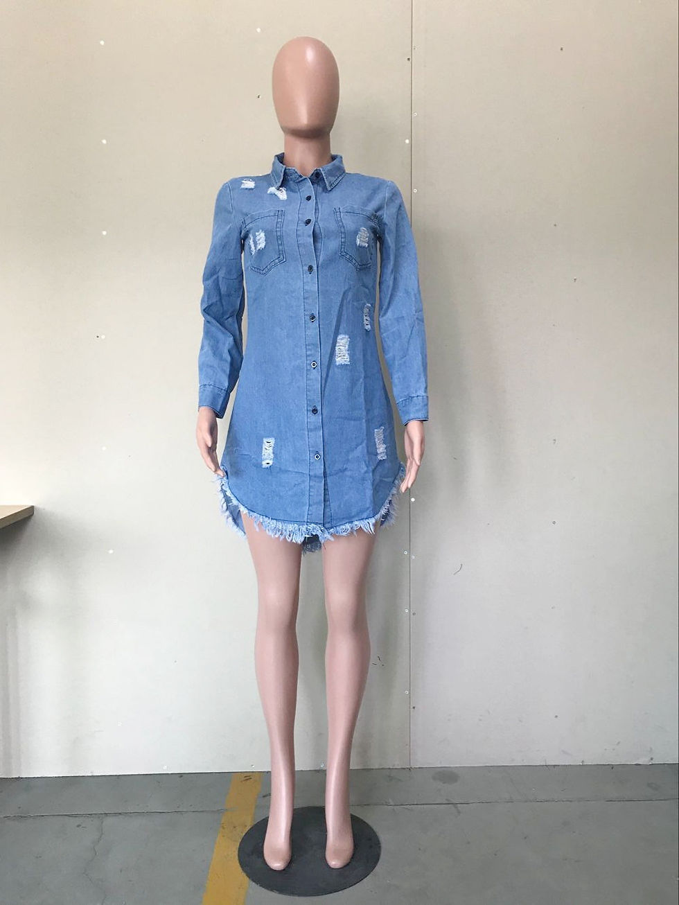 Thumbnail: Loose Fit Ripped Denim Jean Dress Fringe Tassel Women Casual Fall Fashion Coat
