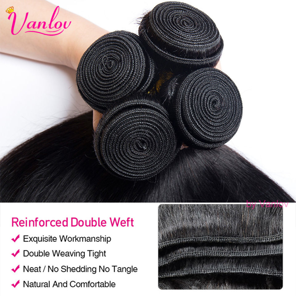Thumbnail: Vanlov Brazilian Straight Human Hair Bundles – Natural Black, 8–32 Inch