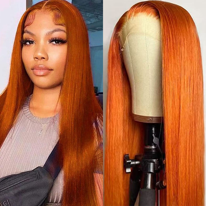 Thumbnail: Orange Ginger Lace Front Wig – 26"+ Straight Brazilian Remy Human Hair