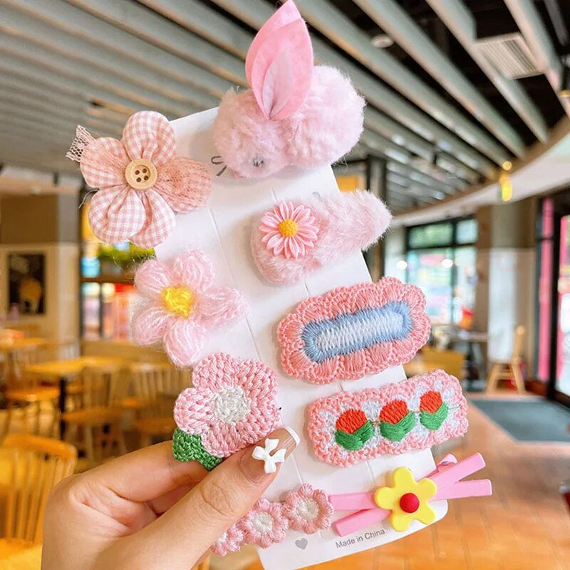 Thumbnail: 9PCS Bunny & Flower Baby Hair Clips – Cute Plush Hairpins for Toddlers