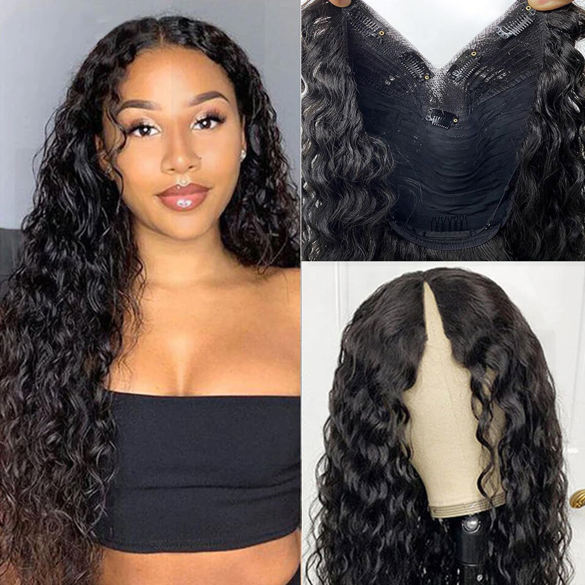 Deep Wave V Part Wig 30–40 Inch Glueless Brazilian Human Hair