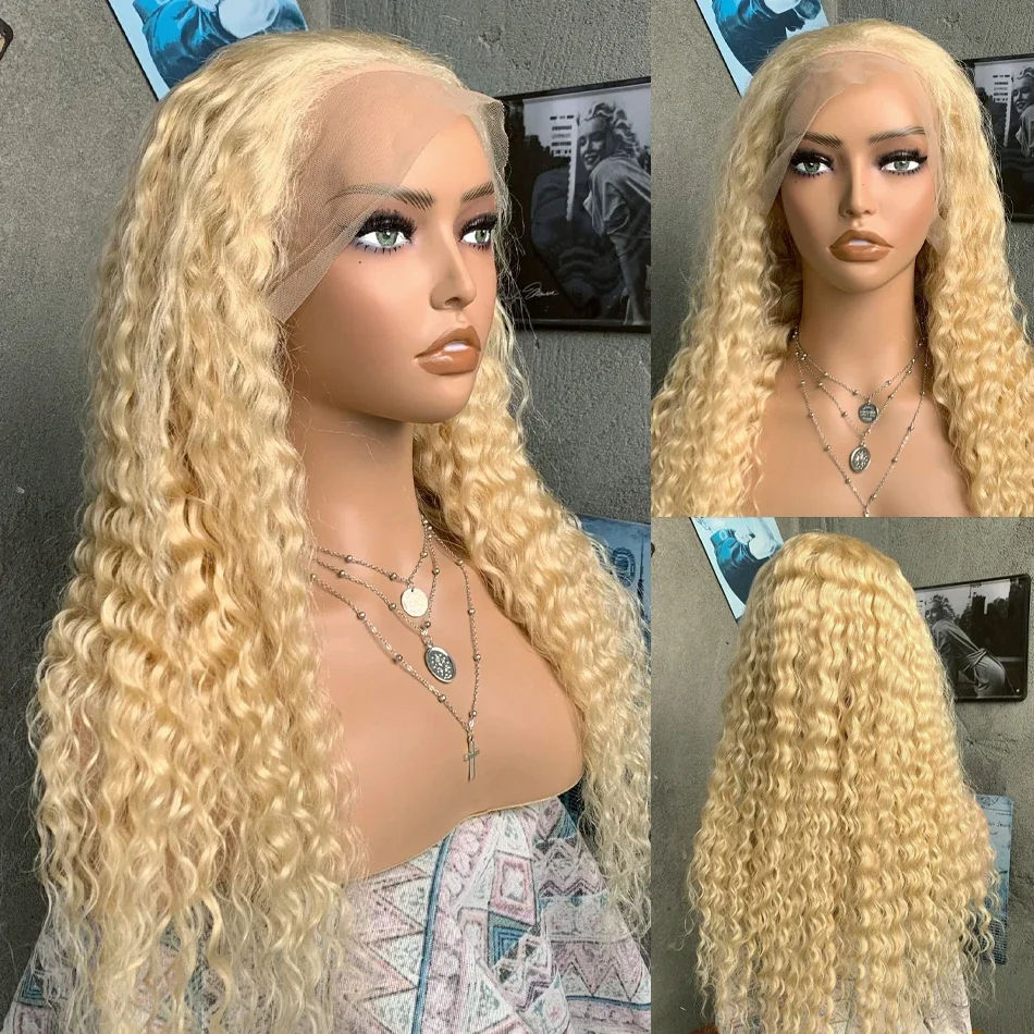 Thumbnail: 30–40 Inch 613 Honey Blonde Deep Wave Wig 200% HD Lace Brazilian Hair