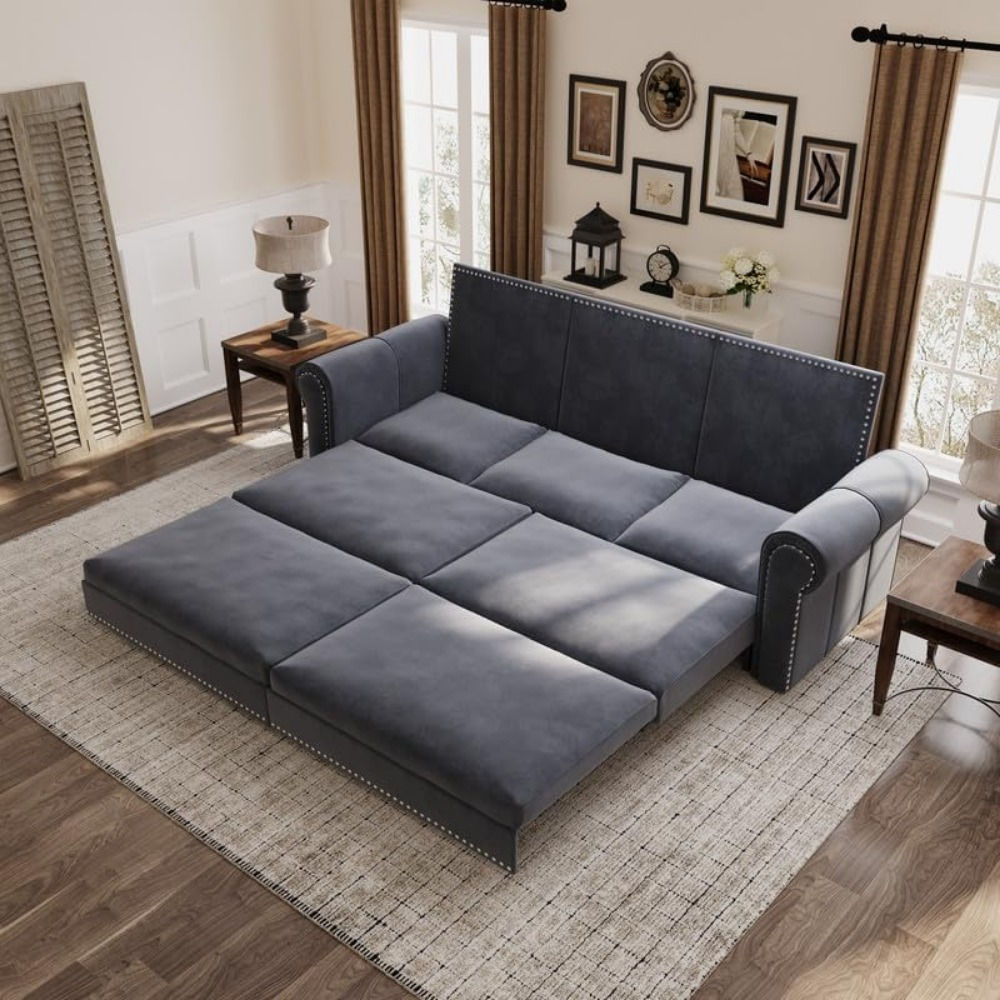 Chesterfield Velvet Convertible Sleeper Sofa with Pull Out Bed