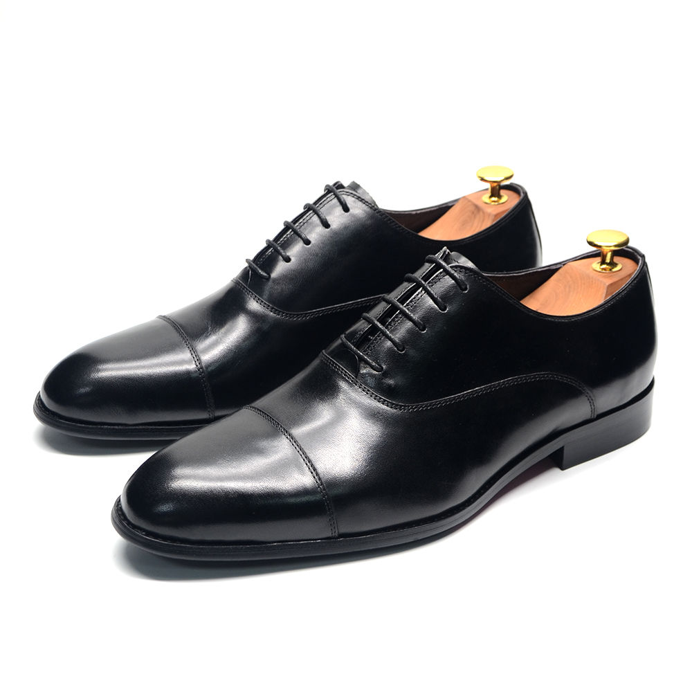 Mens Luxury Genuine Leather Cap Toe Oxford Lace-Up Business Dress Shoes