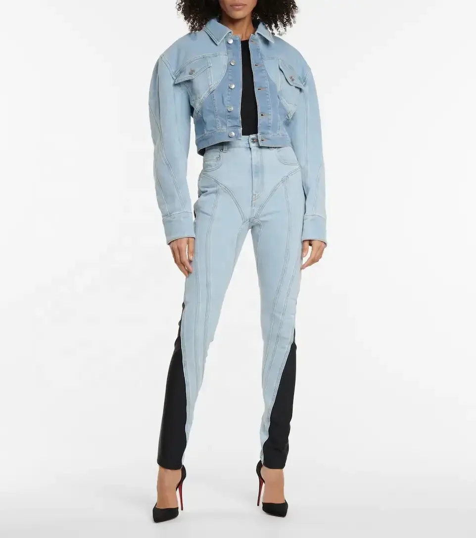 Thumbnail: Women’s High Waist Skinny Patchwork Jeans – Vintage Stretch Denim Pants